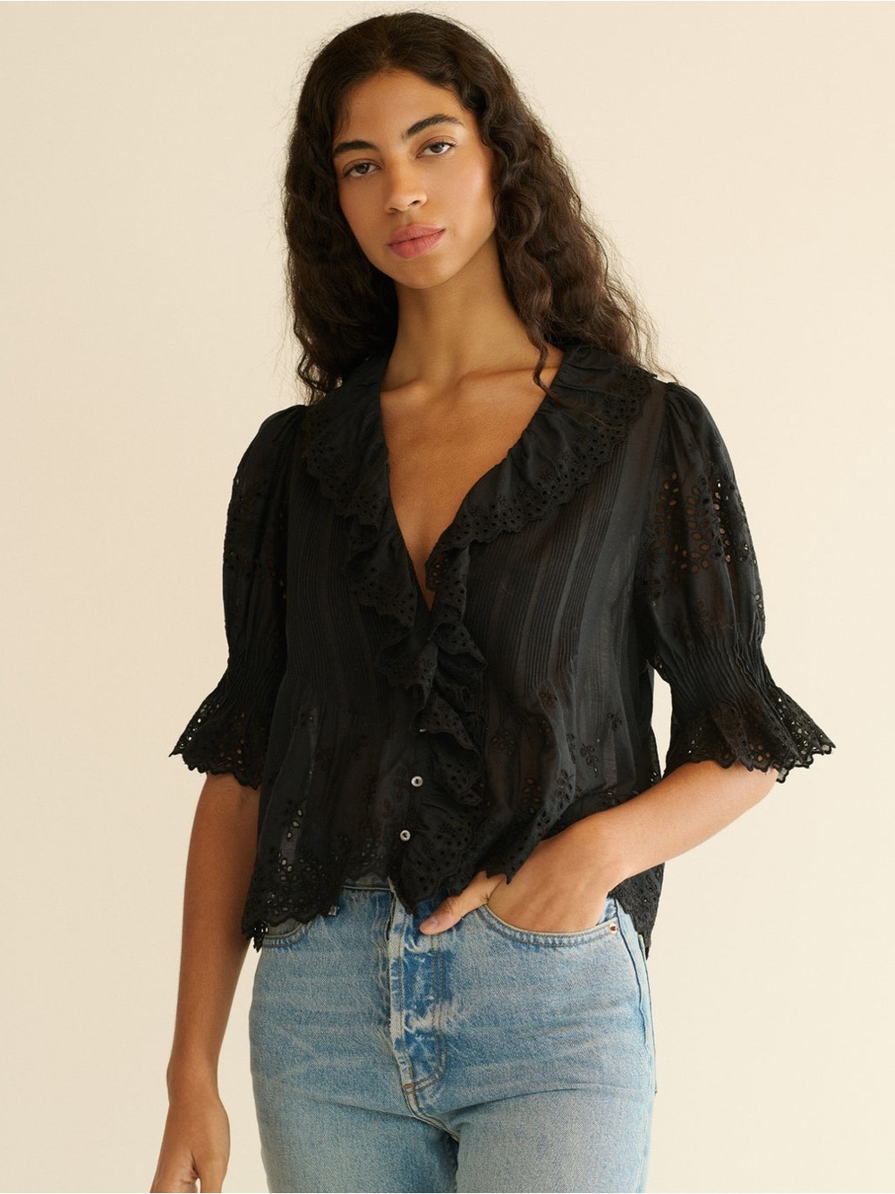 Doen HENRI TOP IN BLACK EYELET S - Picture 2 of 5